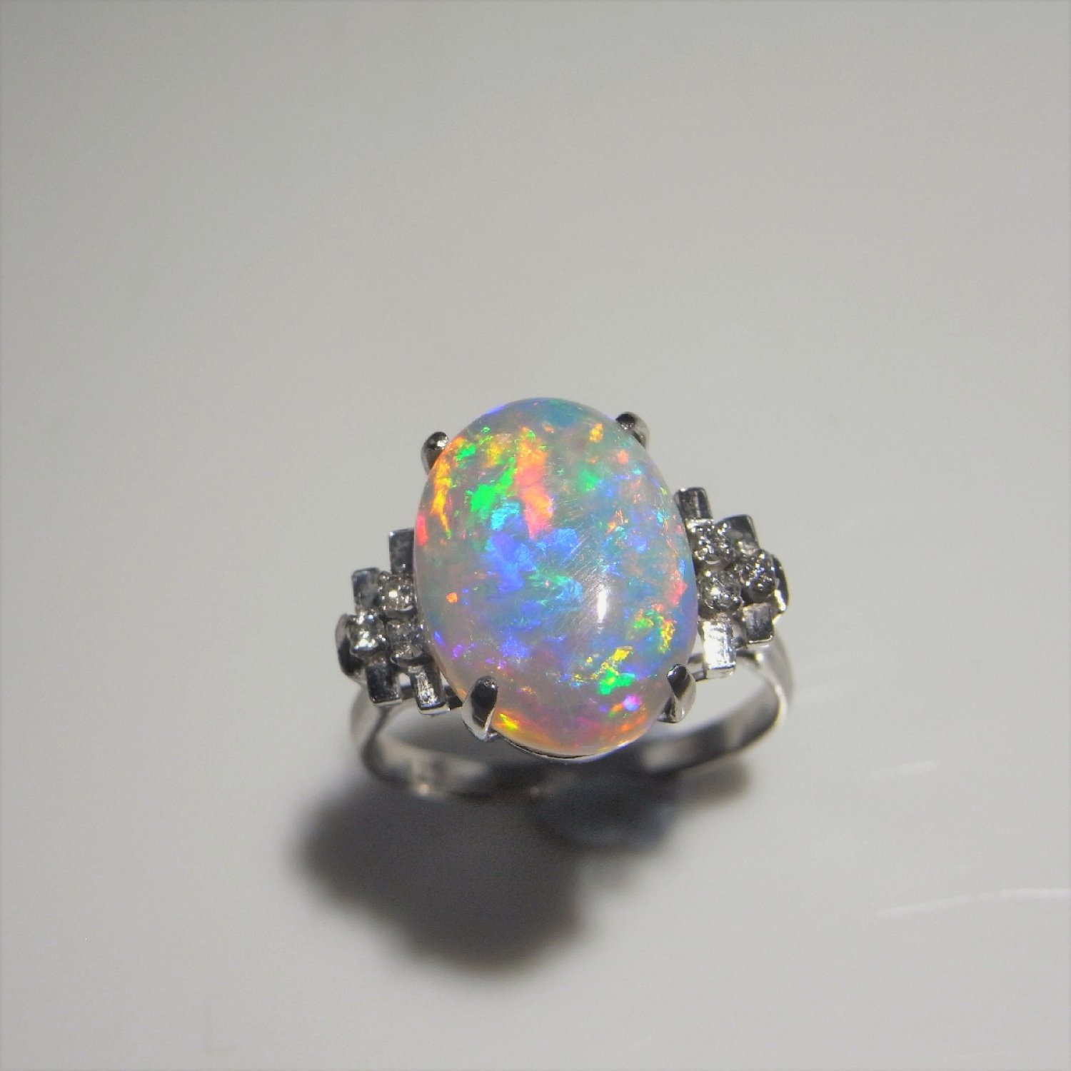 A Large Handmade Natural Australian Opal Diamond Engagement Ring in ...