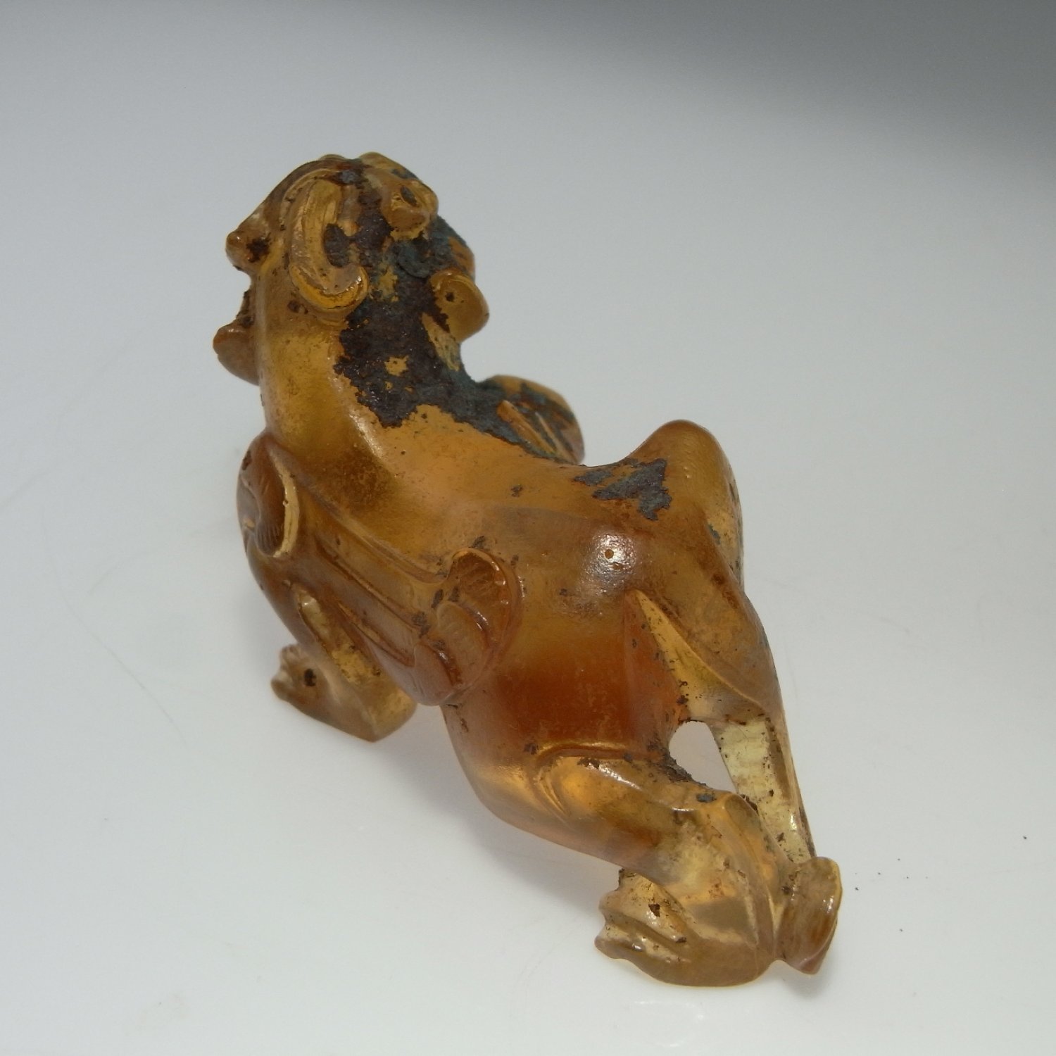 HAN Dynasty Yellow Glass Bixie Pixiu Winged Lion Figure Statue 