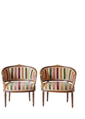 Exceptional Pair of Louis XVI style Parcel Gilt Walnut Marquises 