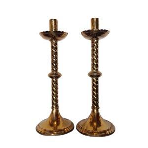 Rare and Decorative Pair of 19th Century Gothic Style Brass Candlesticks by T Gaunt