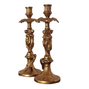 Pair of 19th Century French Gilt Metal Figural Candlesticks