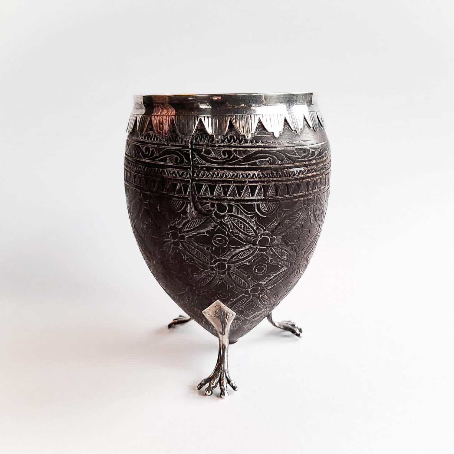 Spanish colonial silver mounted coconut 