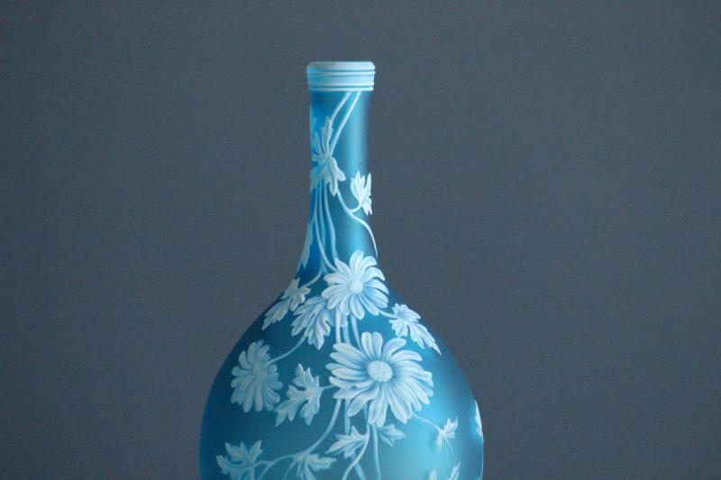 Blue Cameo Glass Bottle Vase, Attributed to Thomas Webb