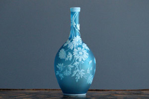 Blue Cameo Glass Bottle Vase, Attributed to Thomas Webb