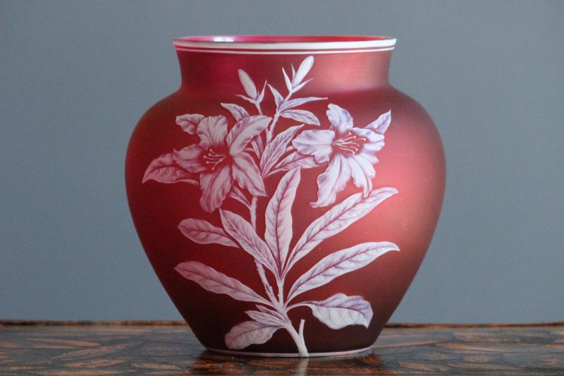 Red Cameo Glass Vase, Signed to Base "Thomas Webb & Sons"