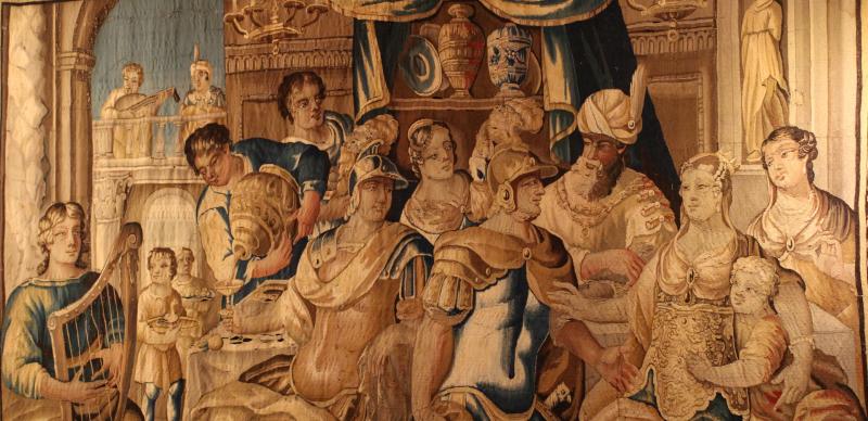 A 17TH CENTURY ROYAL AUBUSSON TAPESTRY.   'THE BANQUET OF DIDO AND AENEAS'. CIRCA.
