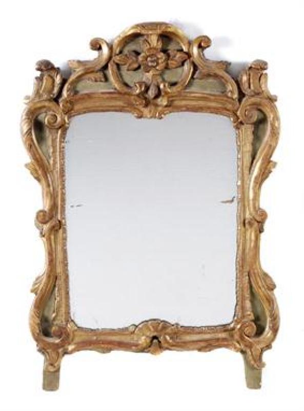 AN 18TH CENTURY LOUIS XV , GILTWOOD MIRROR