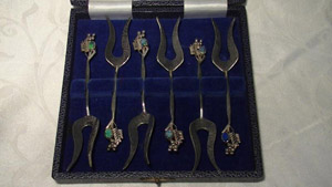 Prouds Australian Silver Forks with opals