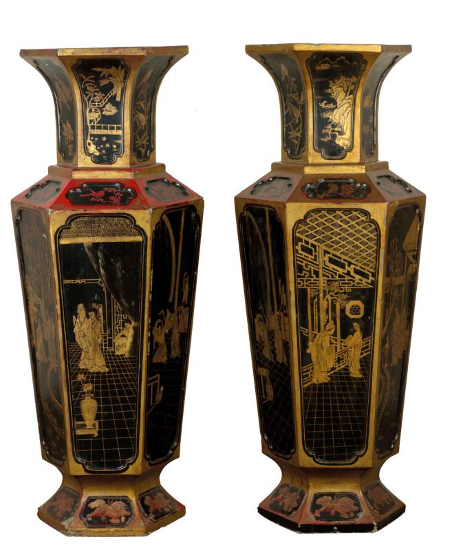 Pair, Very large French ‘Chinoiserie’ Temple vases 1870 Lauder