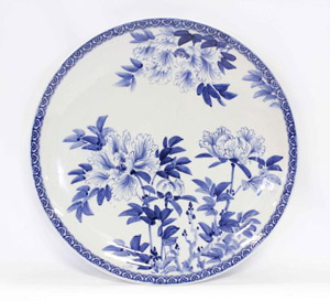 1900 Asian Blue and White Porcelain Plaque