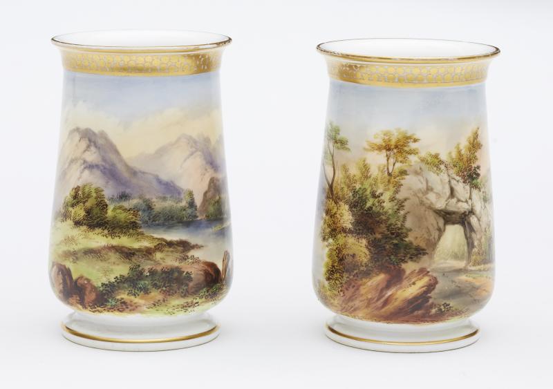 Pair Worcester Hand Painted Vases