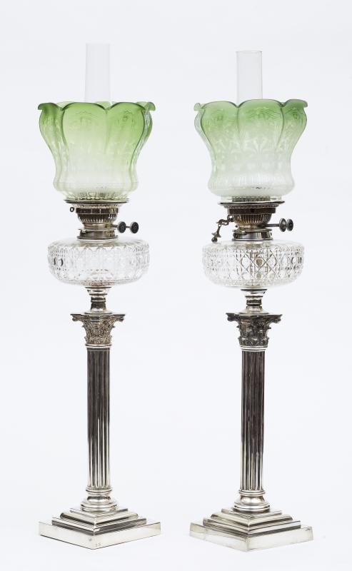 Victorian Corinthian Column Banquet Lamps