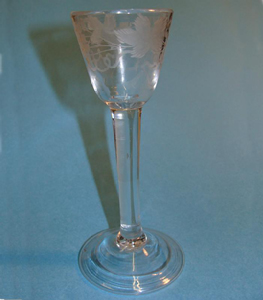 English George II Plain Stemmed Vine Engraved Wine
